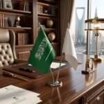 علم السعودية و علم بشعار خاص مكتبي صغير مجوز #98